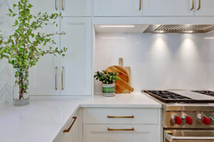 White Kitchen with semi-custom cabinetry with plants on the counter